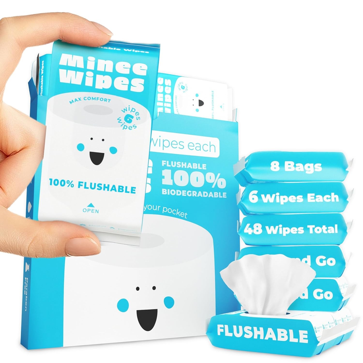 Impossibly Compact Travel Flushable Wipes with Natural 6 Count (Pack of 8)