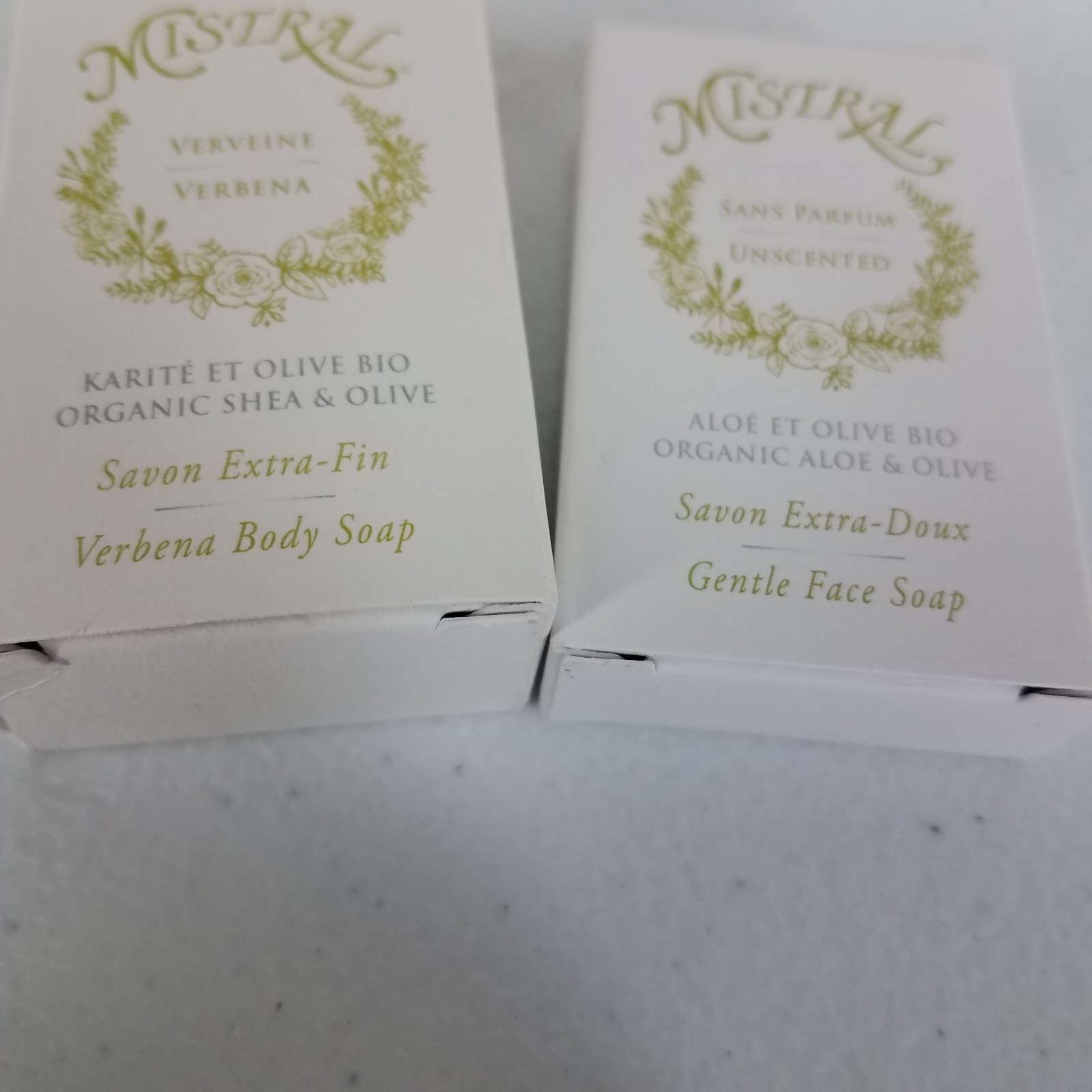 Mistral Verbena Body Soap & Unscented Gentle Face Soap Organic Shea Aloe & Olive