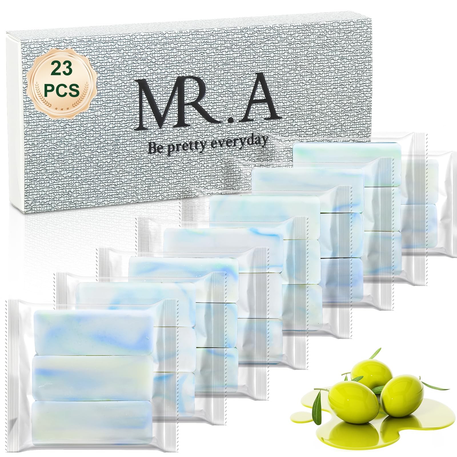 23Pcs Travel Size Soap Bars Individually Wrapped, Mini Olive Bar Soap Bulk Body