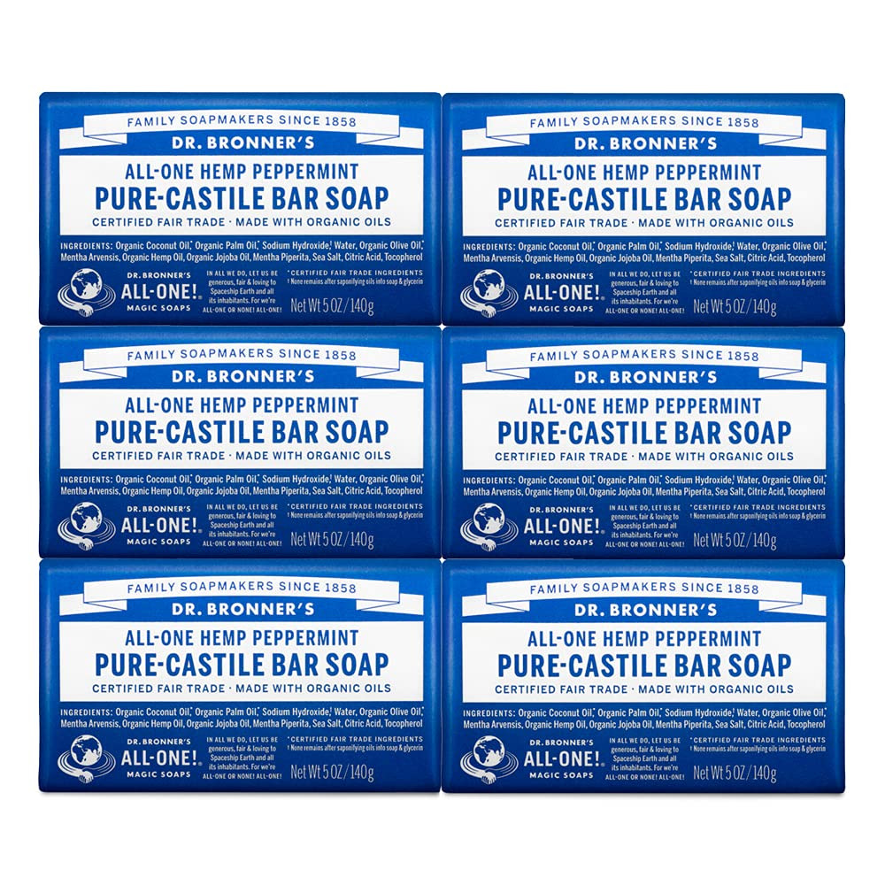 – Pure-Castile Bar Soap (Peppermint, 5 Ounce, 6-Pack) – Made with Organic Oil…