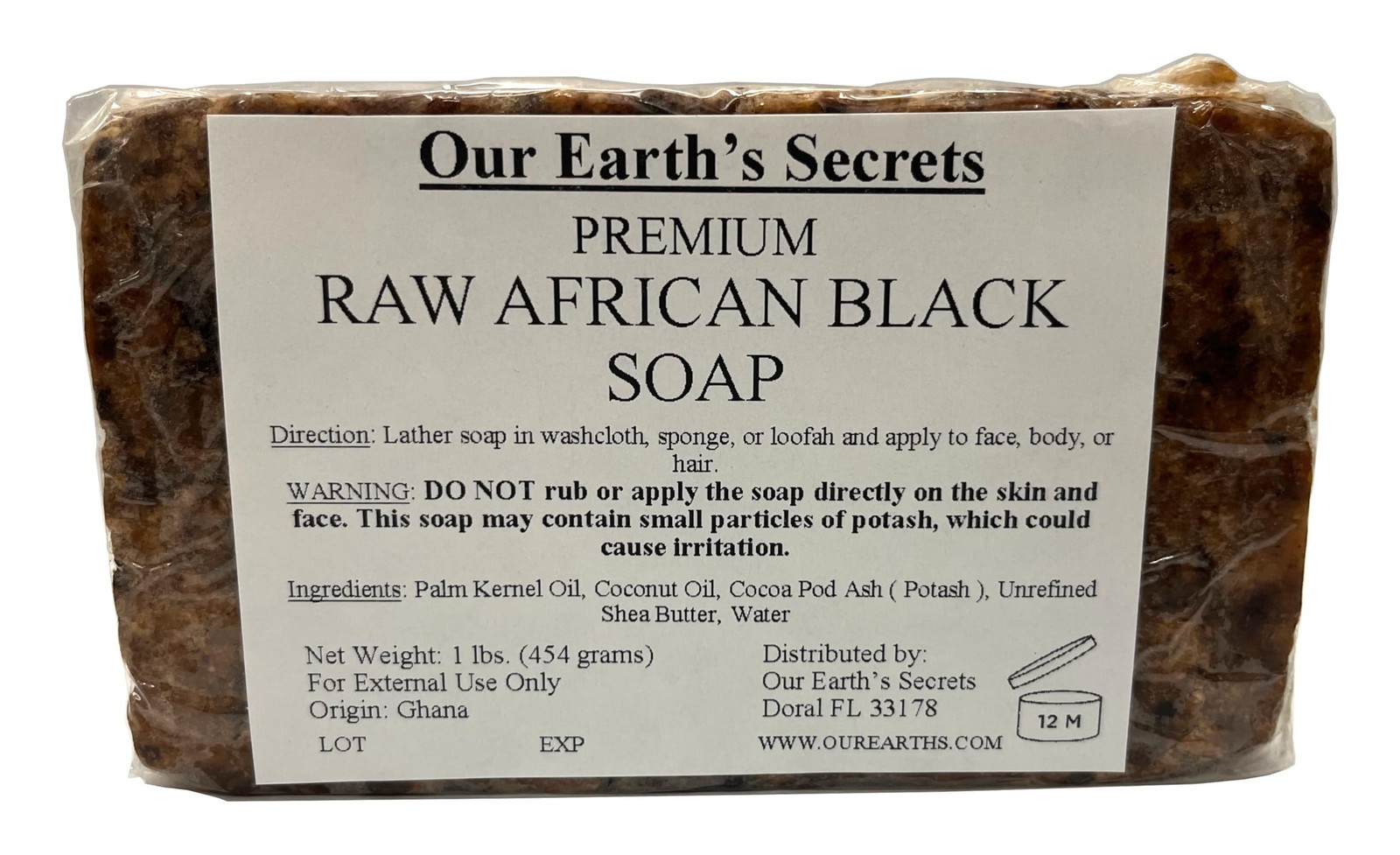 Our Earth’s Secrets Raw African Black Soap, 1 lb. Unscented