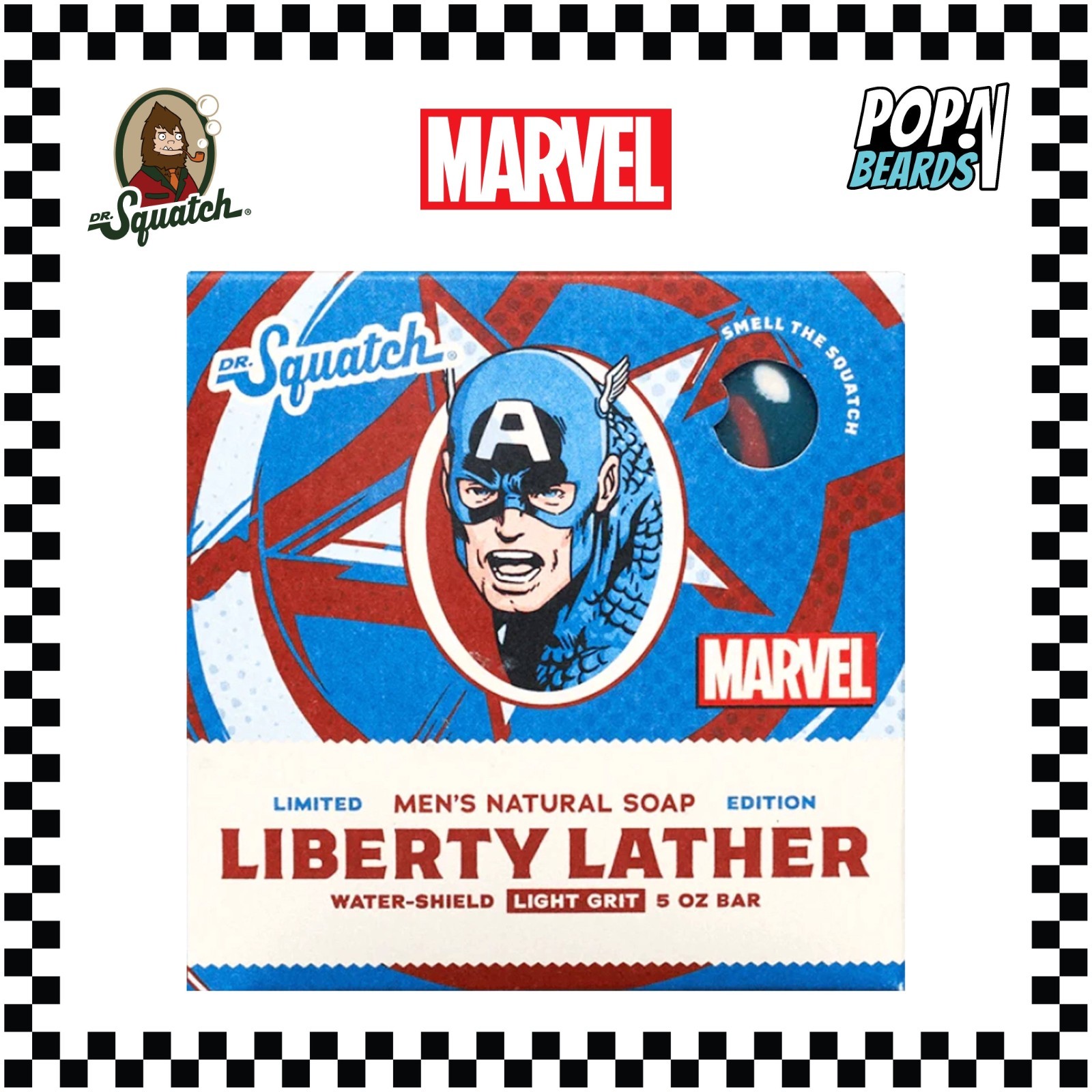 NIB~ Dr Squatch Marvel Soap Bar Liberty Lather Captain America 5 oz Mens AX3