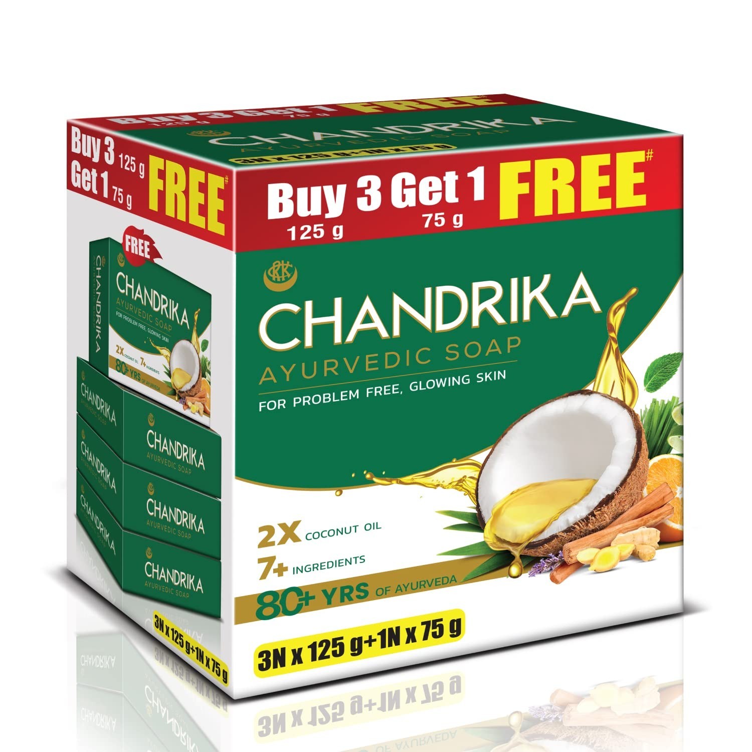 Chandrika Ayurvedic Soap 3x125g +75g Free Herbal Natural Skin Care Bar