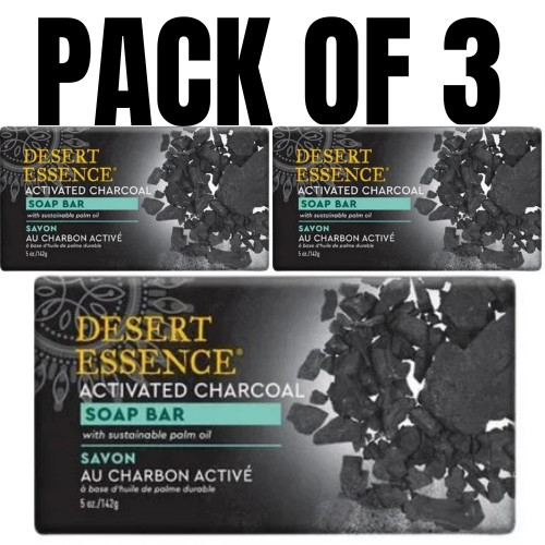 Desert Essence Activated Charcoal Soap Bar – 5 oz (Pack of 3)