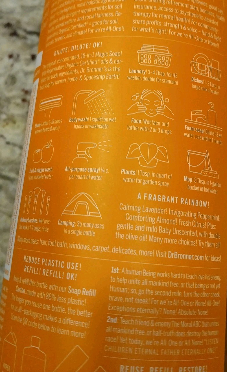 Dr. Bronner’s Pure Castile Magic Liquid Soap 32 Fl Oz Pack of 1 Tea Tree 18 Uses