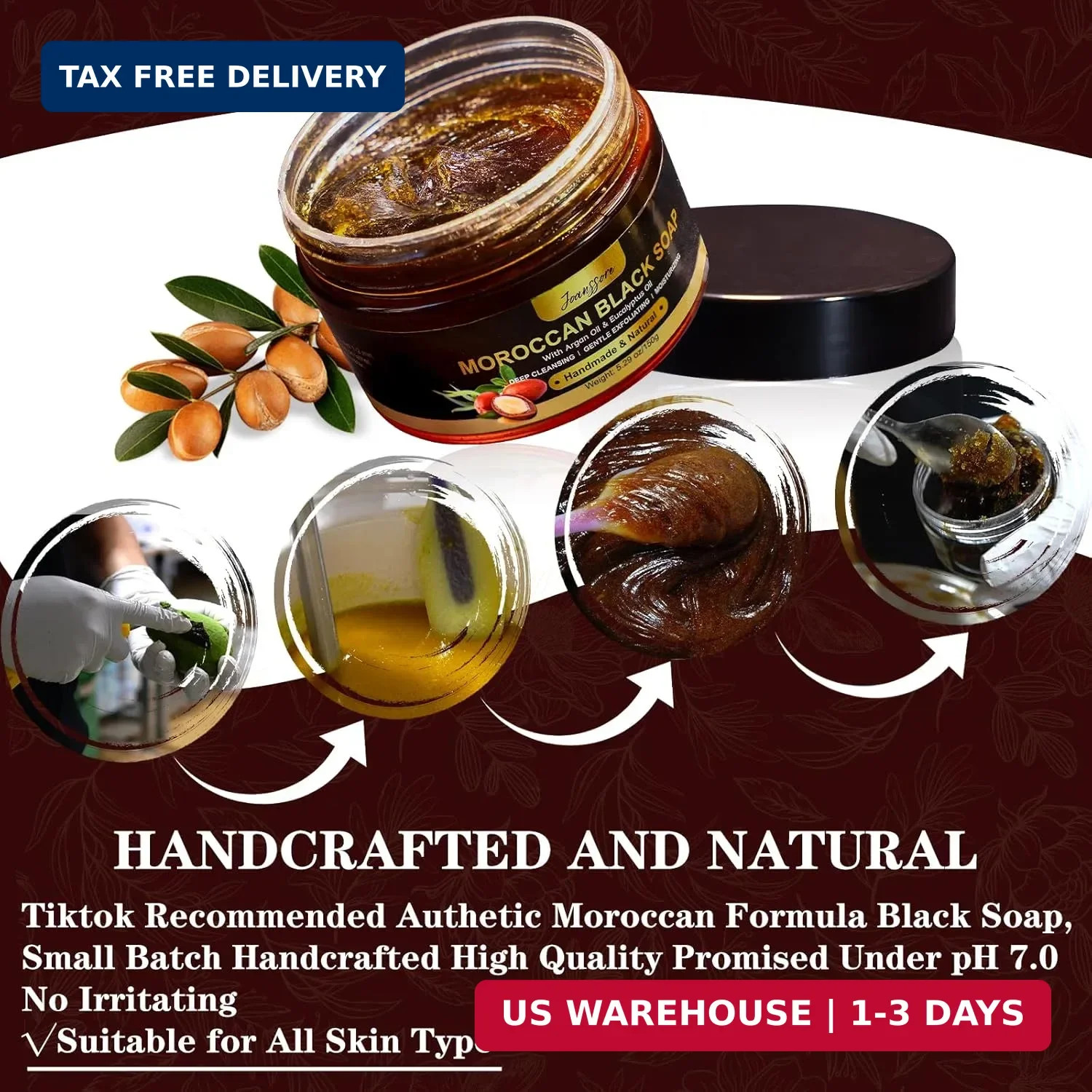 2 Pack Moroccan Black Soap Hammam, Morocco Body Scrub with Exfoliating Glove, Ex