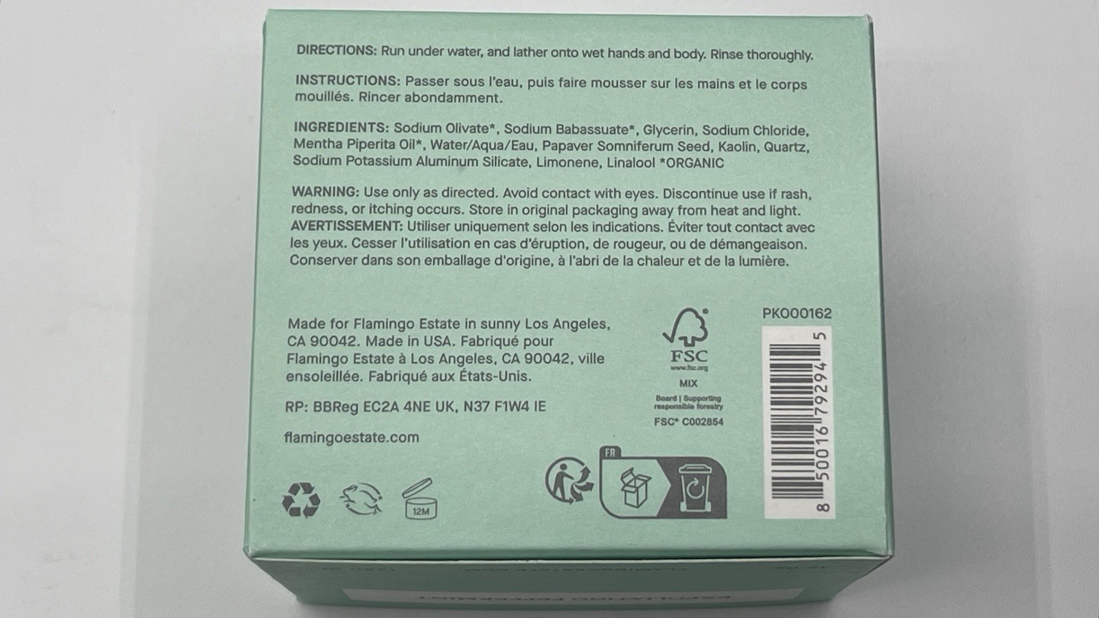 Flamingo Estate Exfoliating Peppermint Soap Brick 12oz Handmade LA