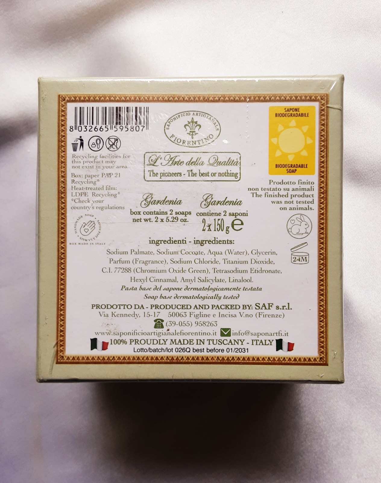 Saponificio Artigianale Fiorentino Gardenia 2 x 5.29oz Scented Soaps