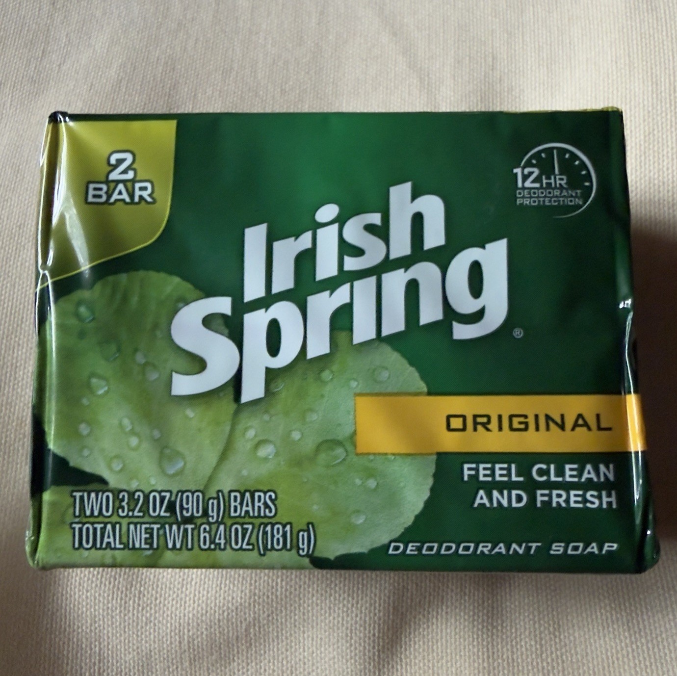 2 New Irish Spring Original Scent Soap 3.2oz Bars Tallow Formula *No Flax Oil
