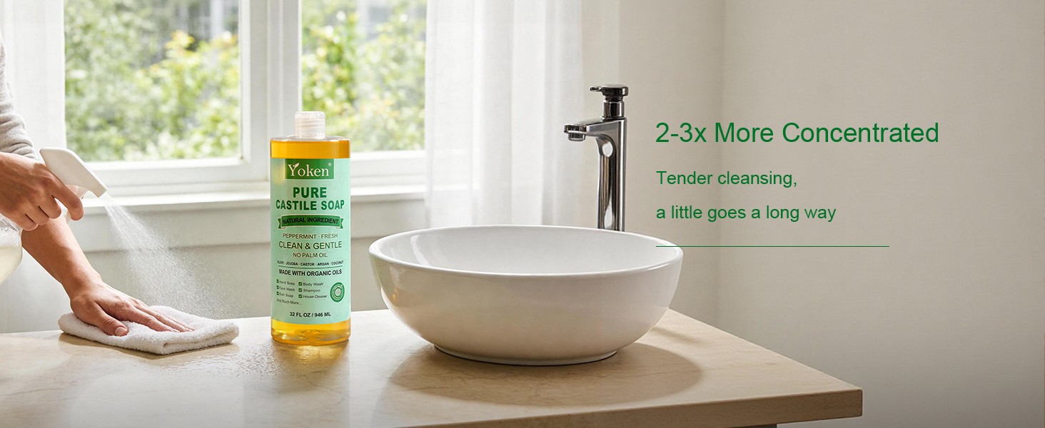 EWG Peppermint Castile Soap 32oz, with Oils Multi-Purpose Cleanser | Gentle