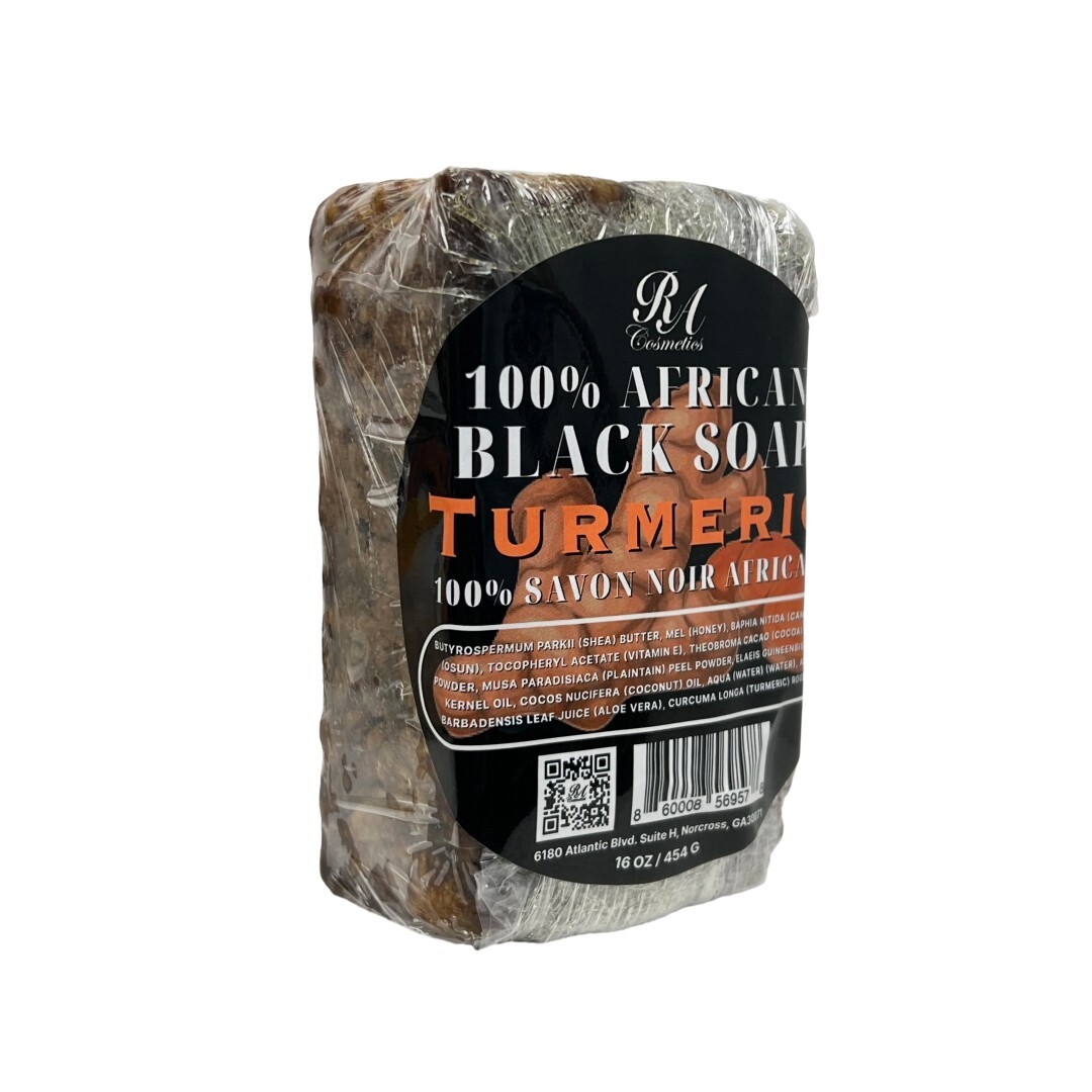 RA Cosmetics 100% Pure Raw African Black Soap With Turmeric Oil – 1lb