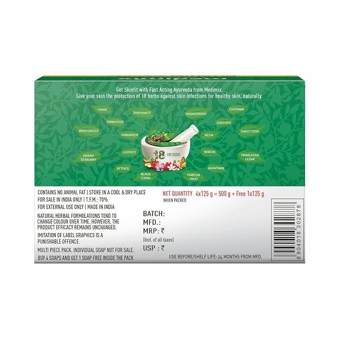 Medimix Ayurvedic Classic 18 Herbs Bathing Soap 125g (Pack of 5)