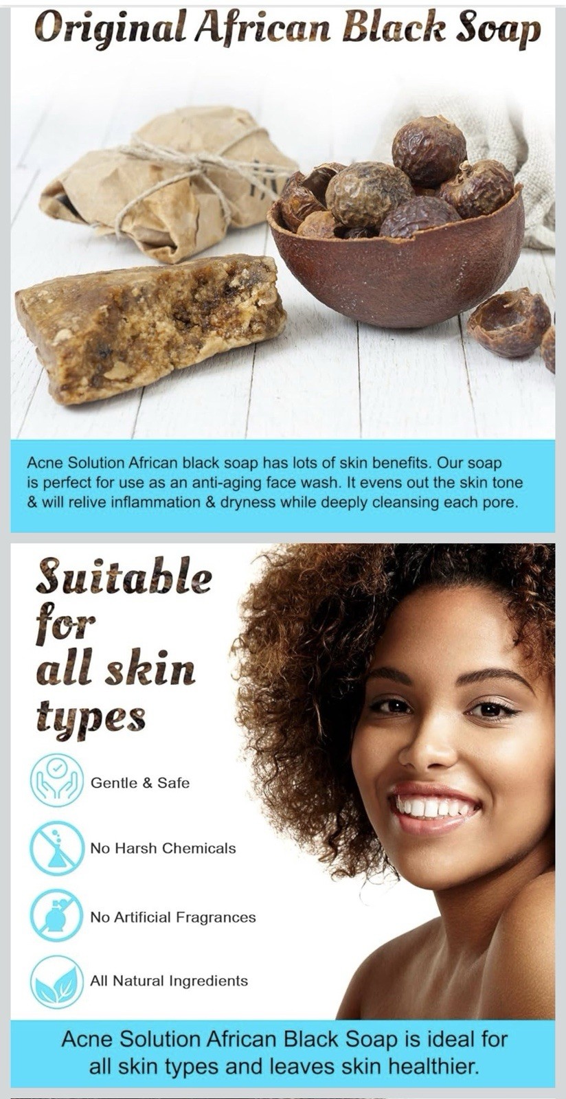 3bars African Black Soap Bar Natural Handmade Facial Body Soap