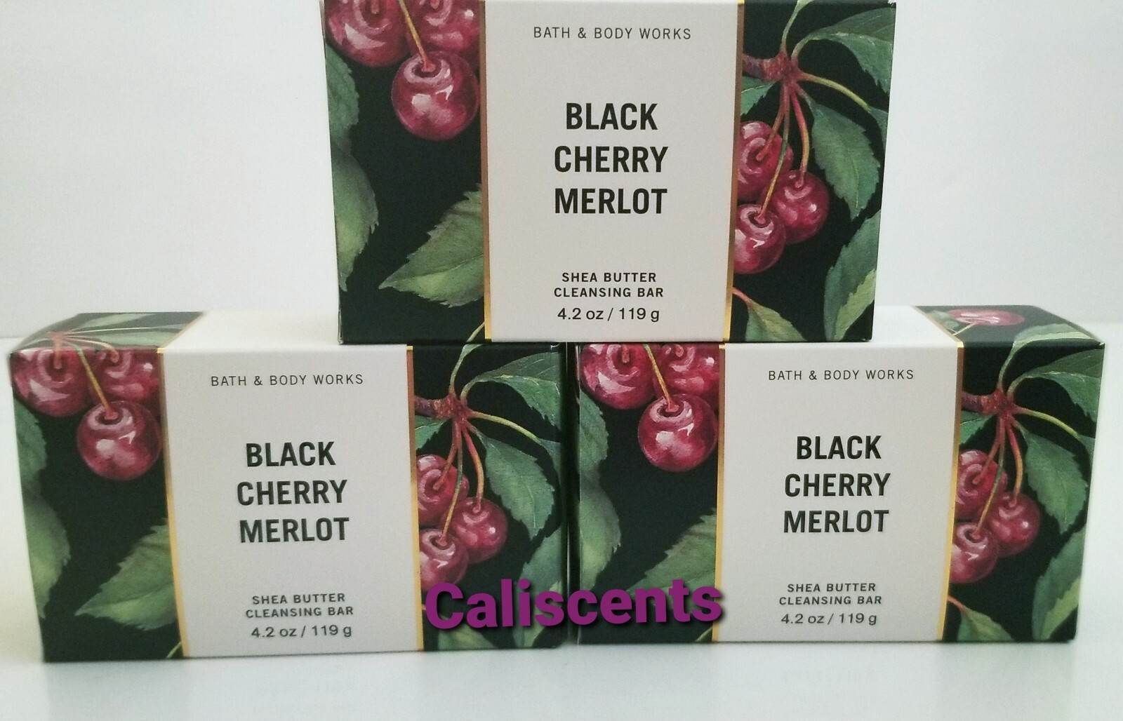Bath & Body Works BLACK CHERRY MERLOT Shea Butter Cleansing Bar Soap 4.2 oz X3