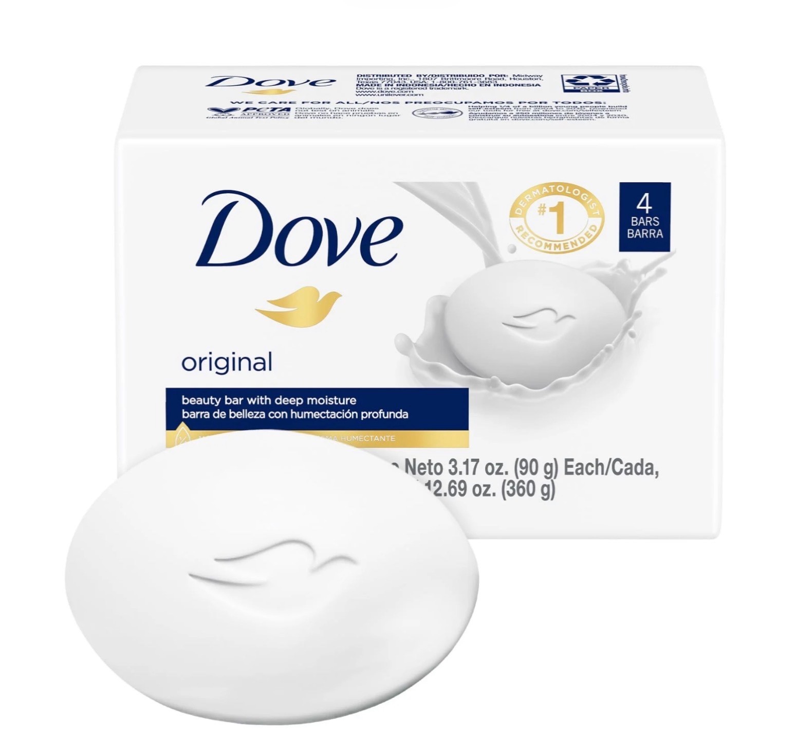 Dove Original Beauty Cream Bar Moisturizing Body Soap Multipack 4 bars -3.17 oz