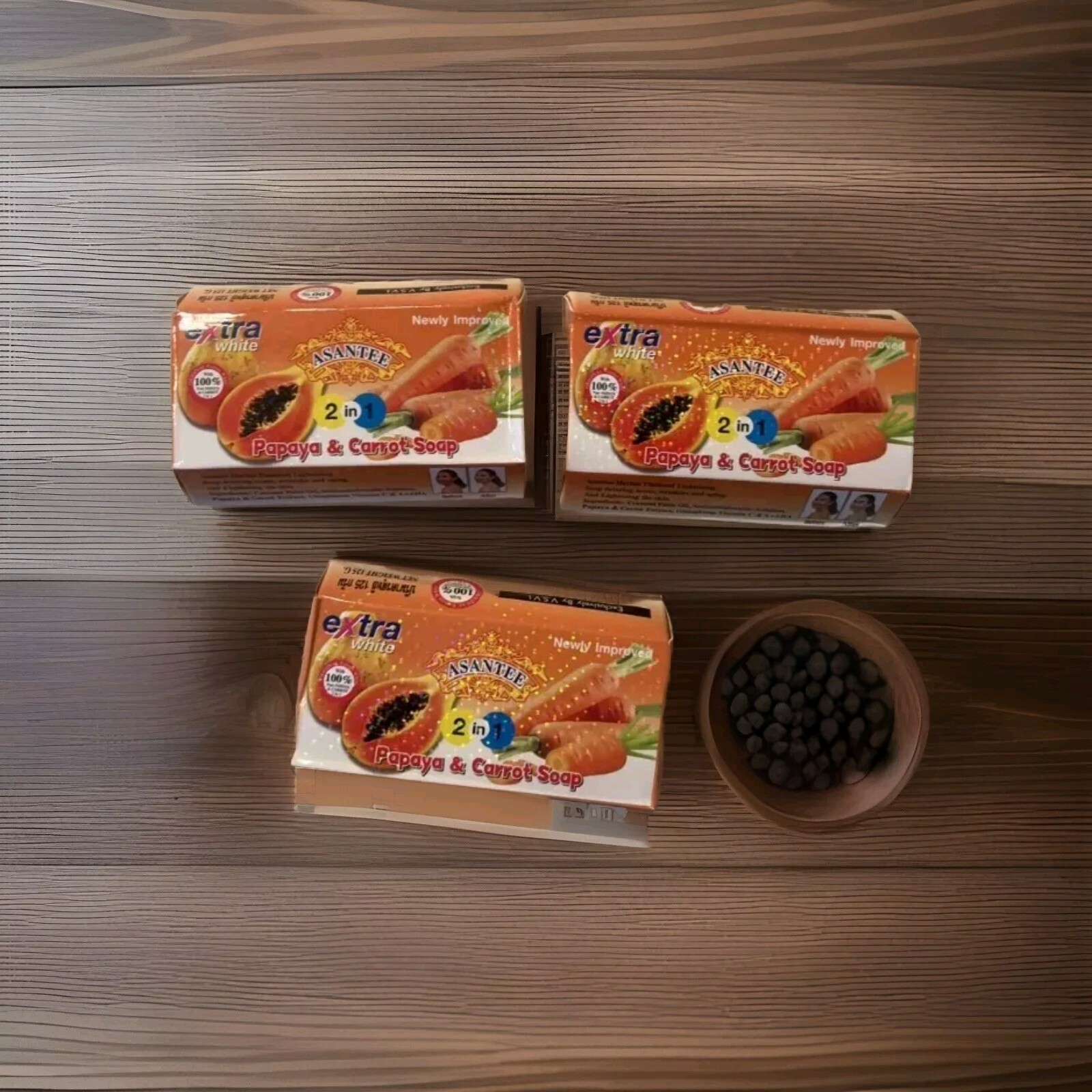 LOT OF 3 Asantee Papaya & Carrot Thailand Herbal Lighteni 2 In 1 Soap Extra Whit