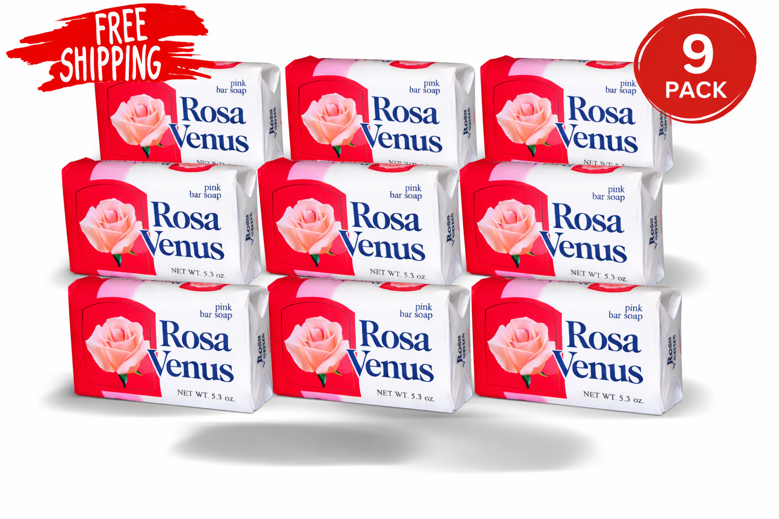 Rosa Venus Pink Bar Soap 9 Pack 5.3 oz Bath Soap Rose Scent FREE SHIPPING