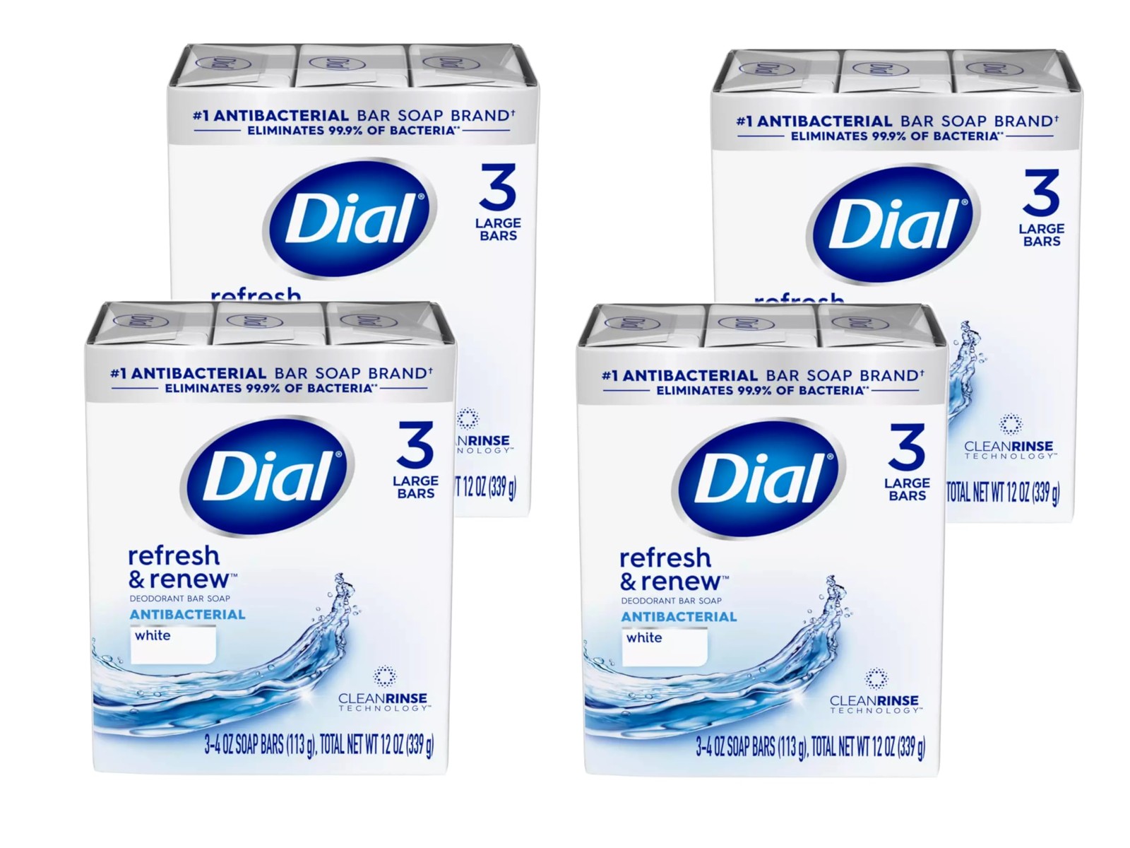 Dial White Antibacterial Bar Soap, 4-Ounce Bars, 3-Count (Pack of 4)