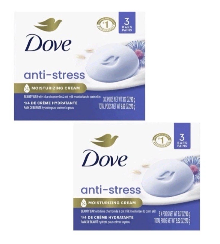 💟 DOVE (6-BARS) 3.17 Oz. BLUE CHAMOMILE & OAT MILK ANTI-STRESS Bar .