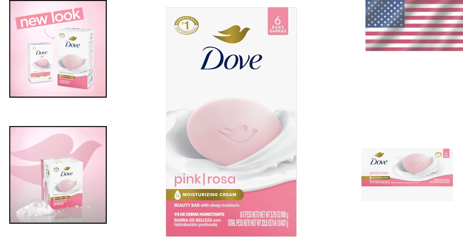 Dermatologist Recommended Pink Rosa Soap – 6 Bars with 1/4 Moisturizing Cream