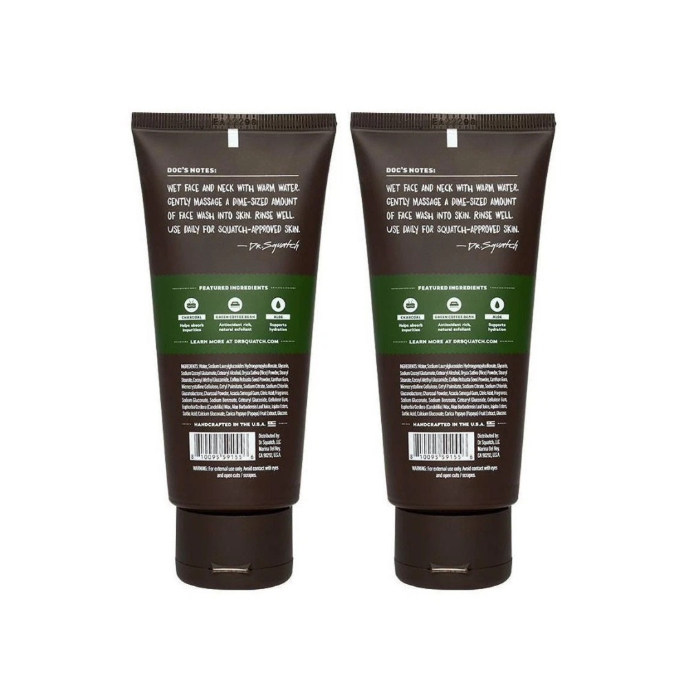 Dr Squatch Men’s Natural Face Wash, Pine Tar Charcoal, Aloe. 4.0 FL OZ (2 Pack)