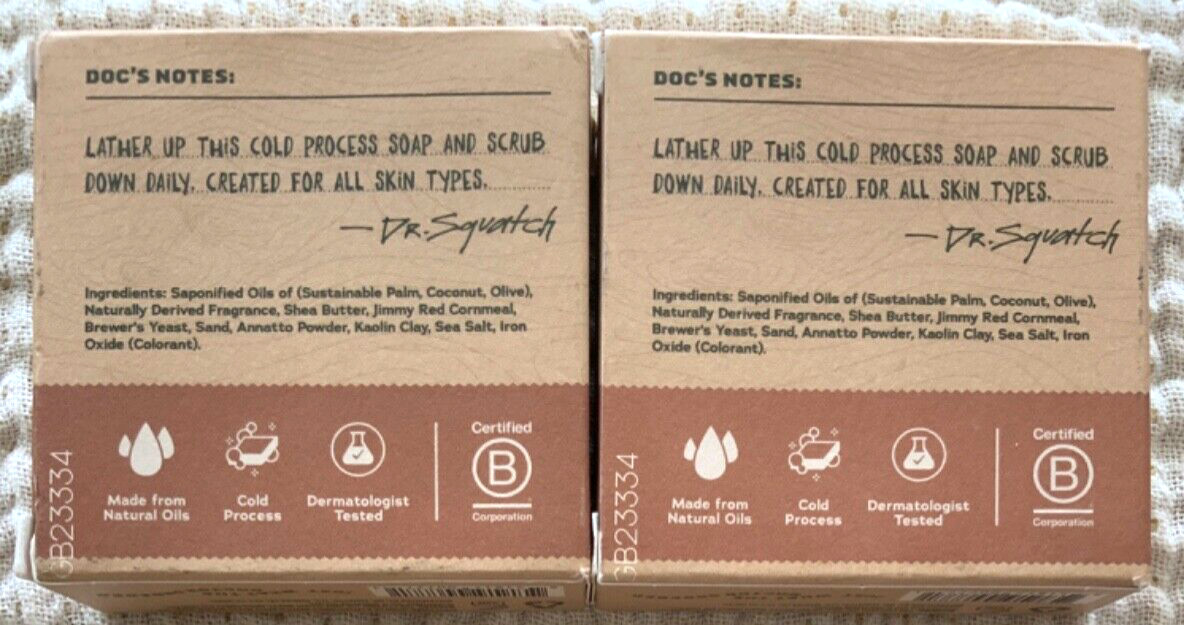LOT OF 2 ~Dr. Squatch Natural Soap Wood Barrel Bourbon 5 oz Square Soap For Men