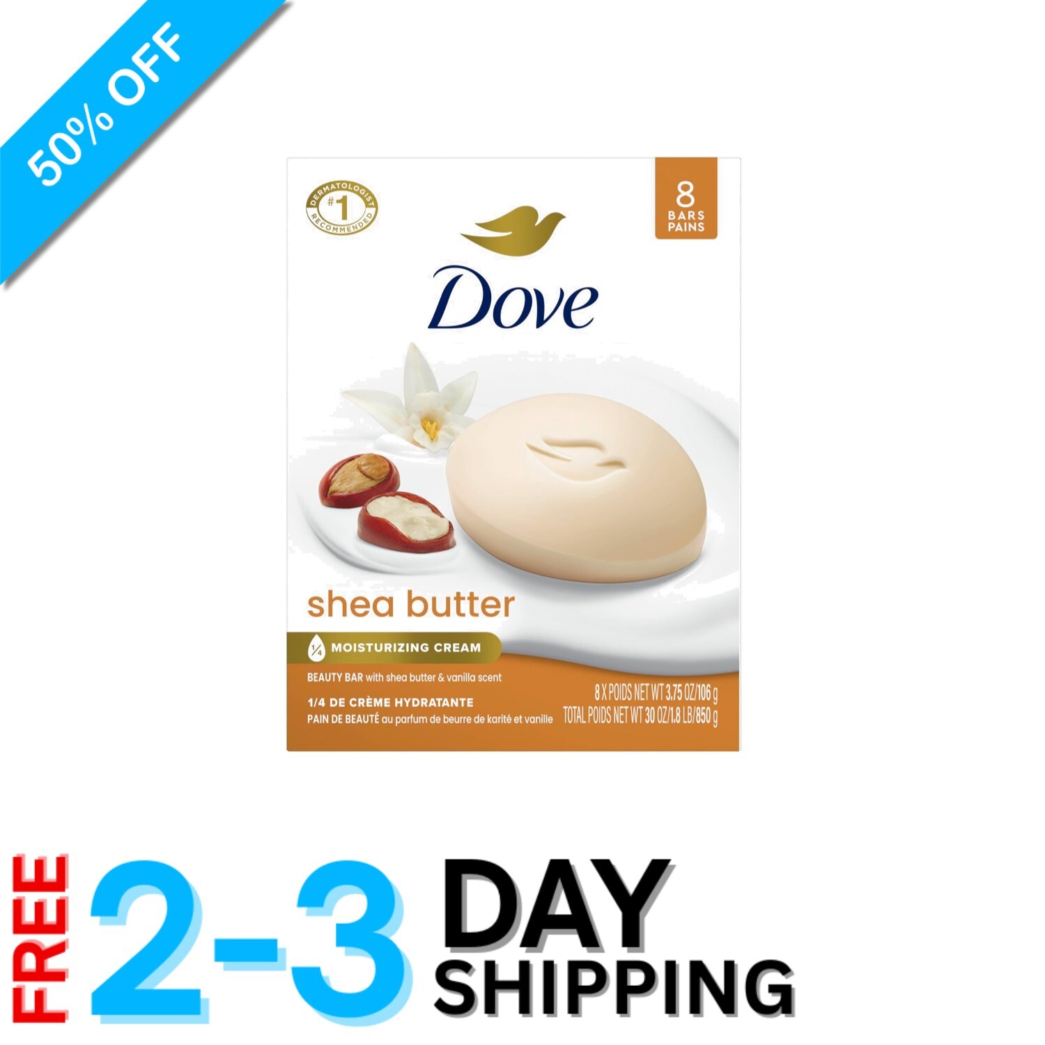 8-Count Shea Butter & Vanilla Beauty Bar Soap – Moisturize & Nourish Skin