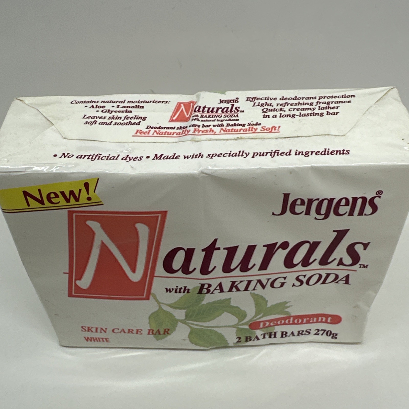 Jergens Naturals with Baking Soda Deodorant Bar Soap 2 Bars White New Old Stock