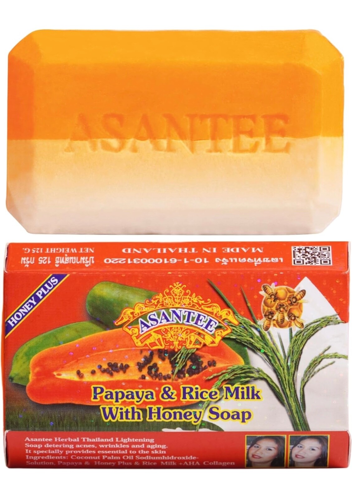 6 Bars x 125g – ASANTEE Papaya & Rice Milk with Honey Cleansing Soap