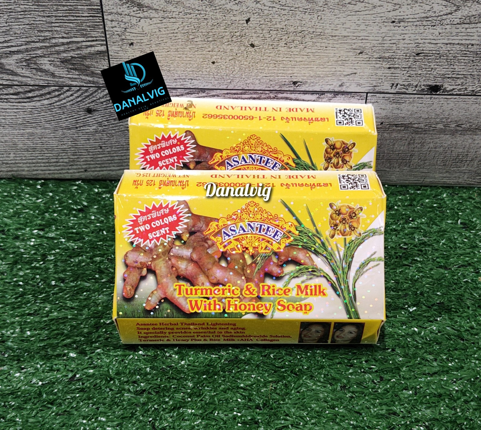 LOT OF 2 Asantee Tumeric & Rice Milk & Honey Thailand Herbal 2 In 1 Soap