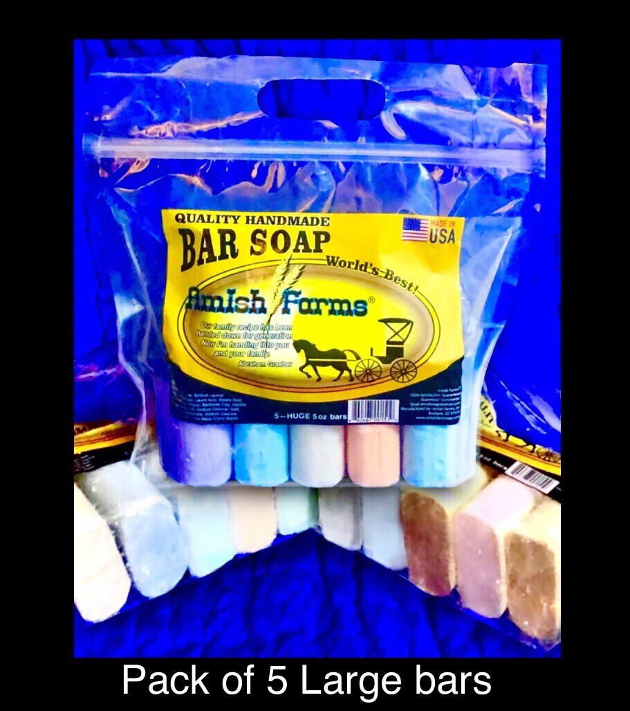 *Amish Farm Worlds Best Quality Bar Soap (Pack of 5) each Bar Is 3”x3”x1.25”