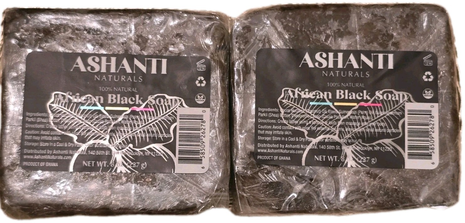 (2) Ashanti Naturals African Black Soap Bar 8 oz – 100% Natural – Vegan – Ghana