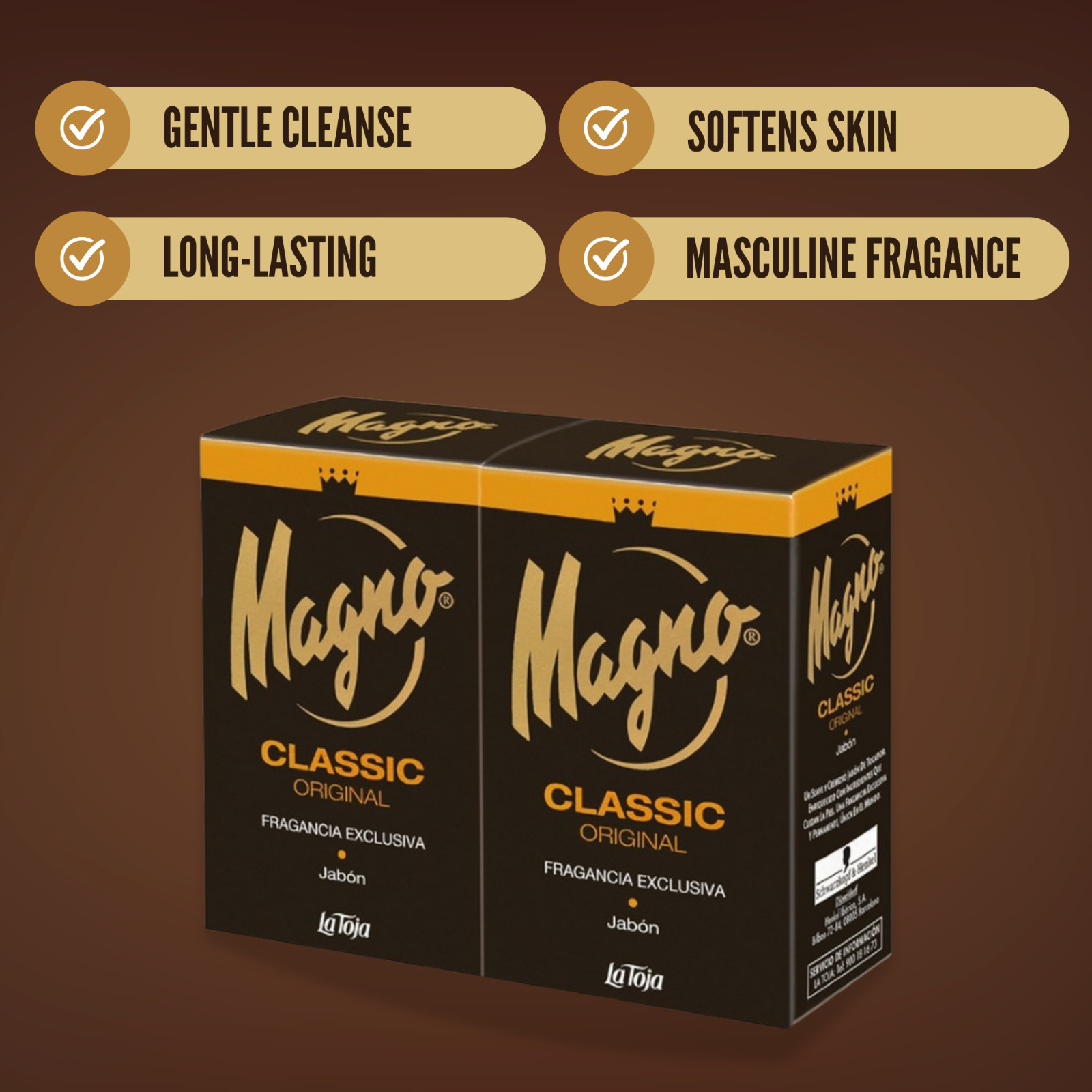 Magno Classic Twin Pack Bar Soap 100g, Masculine Scent 2-Pack (4Bars)