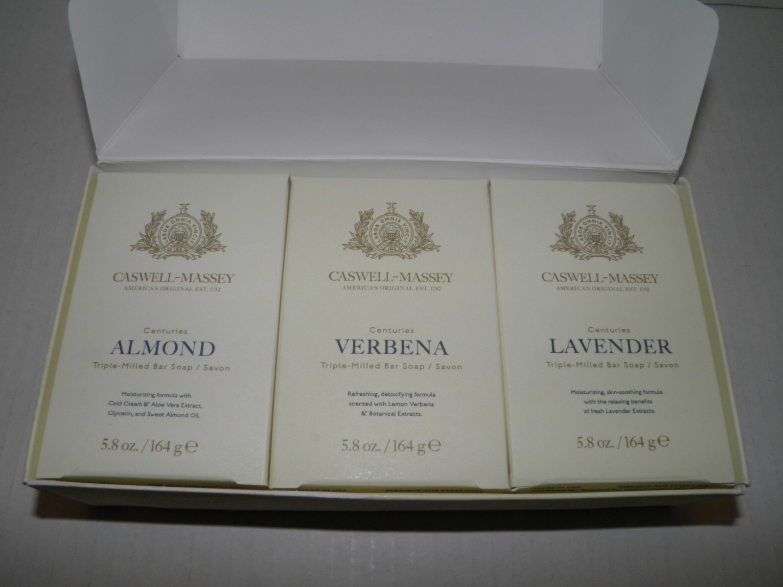 Caswell-Massey Signature Bar Soaps Box of 3 5.8oz Each Almond Verbena Lavender
