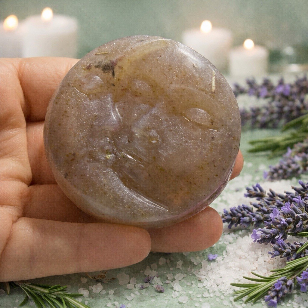 Purple Lavender Scented Face Pattern Body Bar Soap for Body, Hands, Face