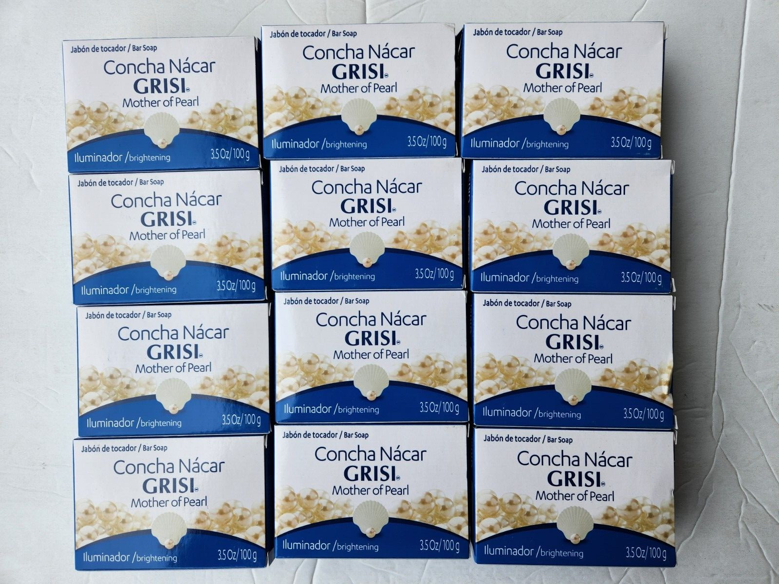 12 BARS MOTHER OF PEARL GRISI CONCHA NACAR 3.5 OZ EACH BRIGHTENING JABON TOCADOR
