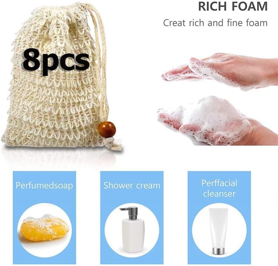 8 Pcs Natural Sisal Soap Saver Bag for Soap Bar Organic Soap Pouch