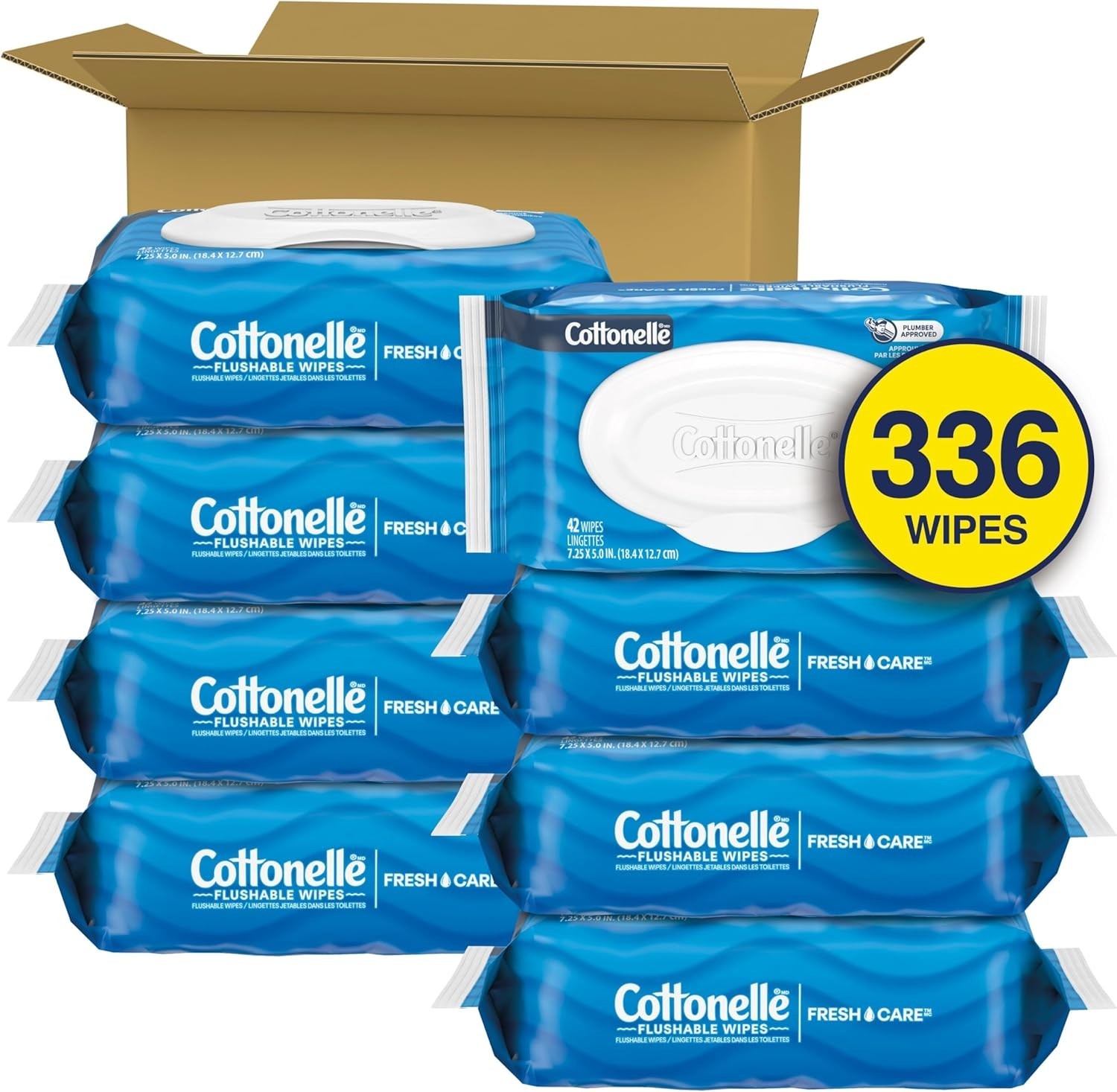 Cottonelle FreshFeel Flushable Wet Wipes for Adults and Kids, 8 Flip-Top Packs