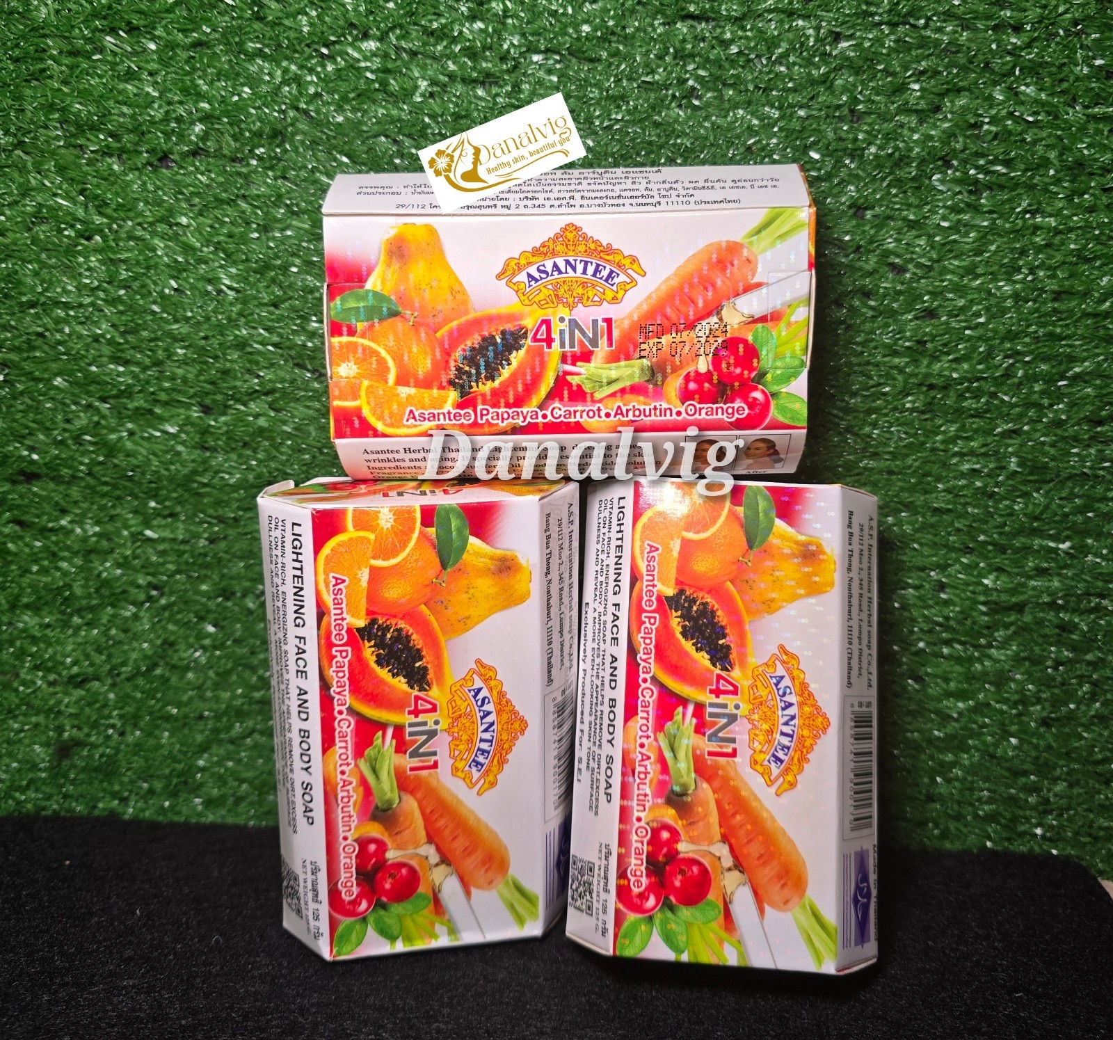 3 Asantee Papaya, Carrot, Arbutin Thailand Herbal Lightening 2 In 1 Soap Extra O