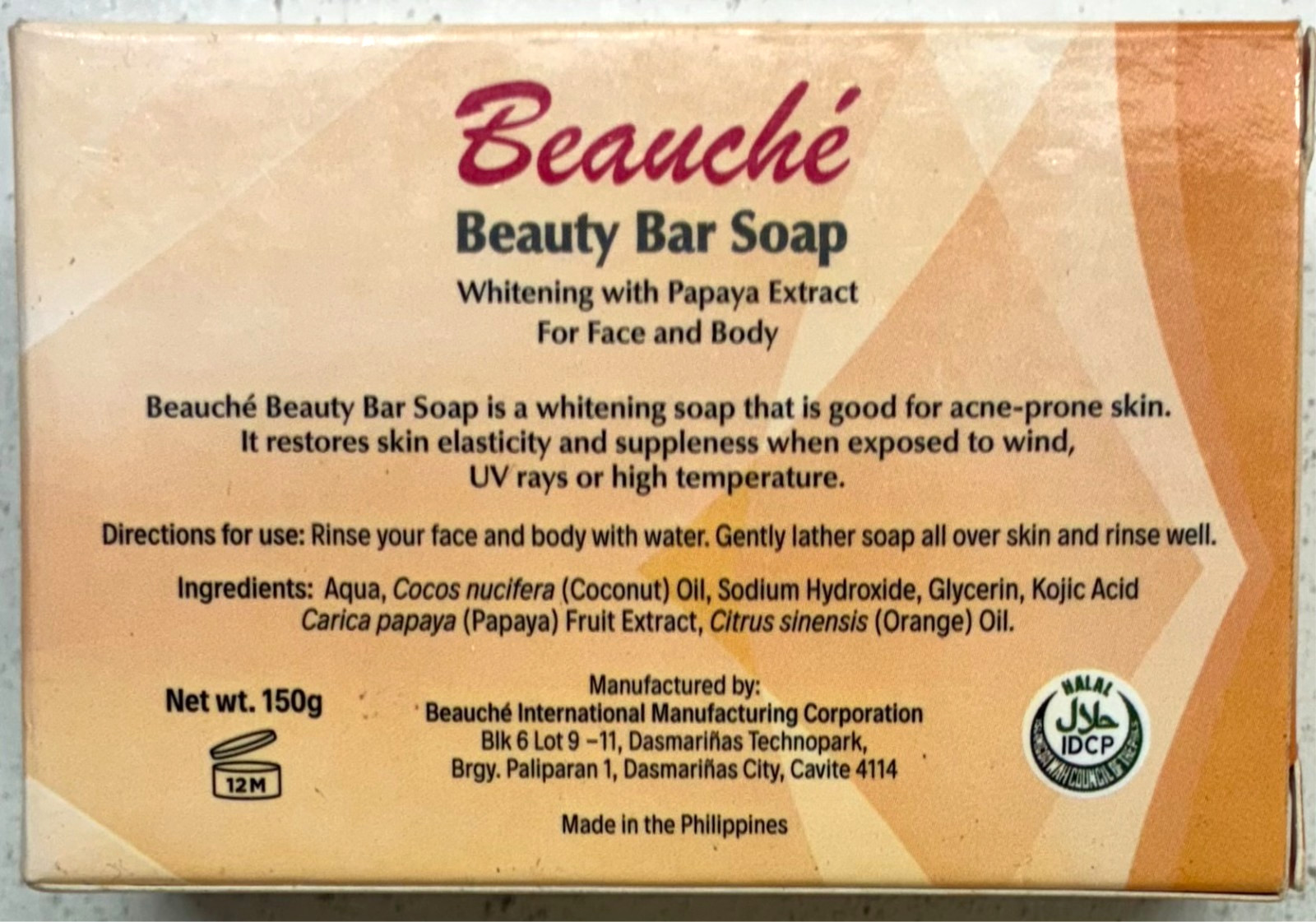 Beauche Beauty Whitening Bar Soap 150g w/ Papaya Extract Face/Body New in Box
