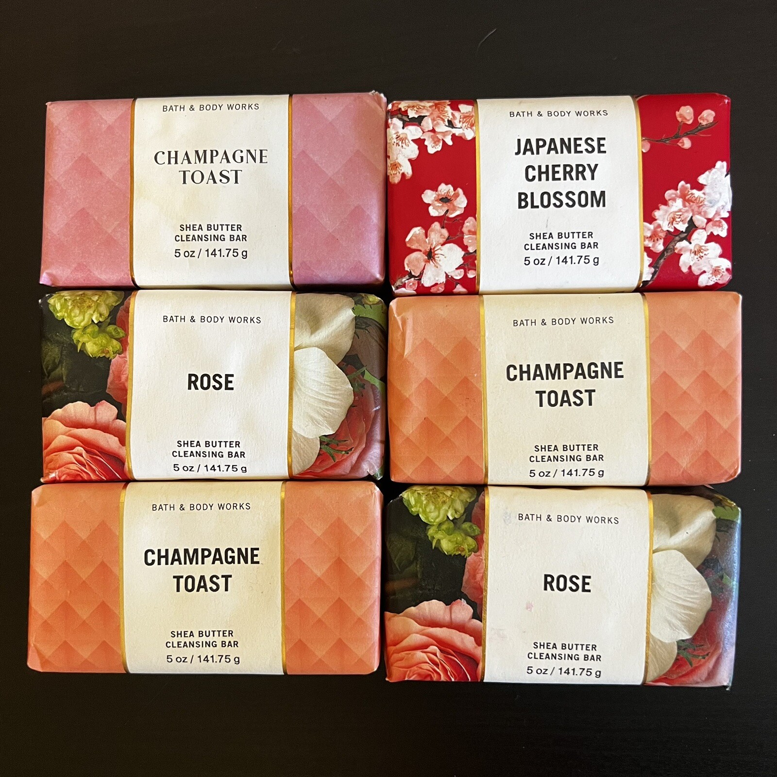 6 Bath & Body Works Cleansing Bar Soap – Rose Champagne Toast Cherry Blossom New