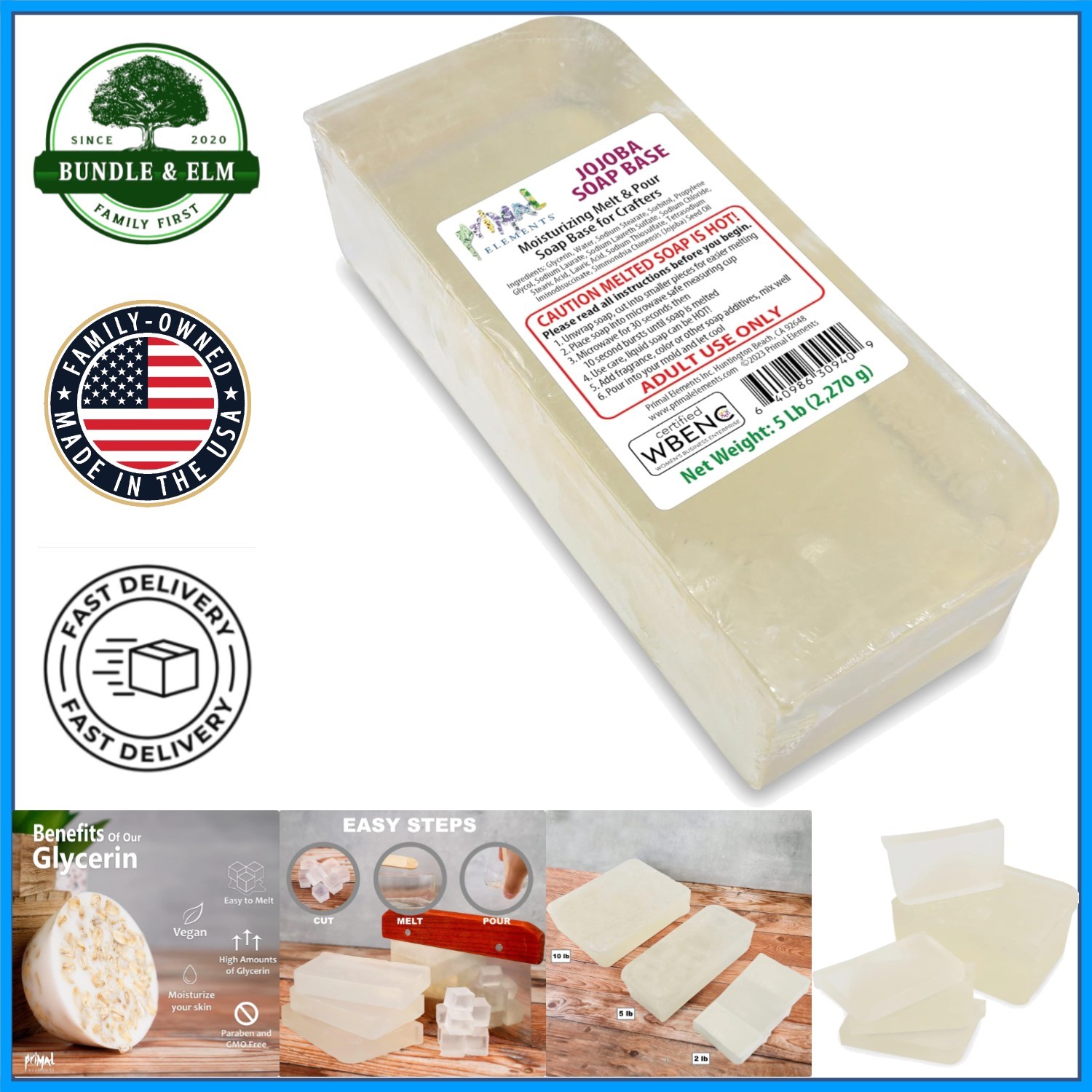 Jojoba Oil Soap Base for Crafting – Moisturizing Glycerin Melt and Pour 5 lb