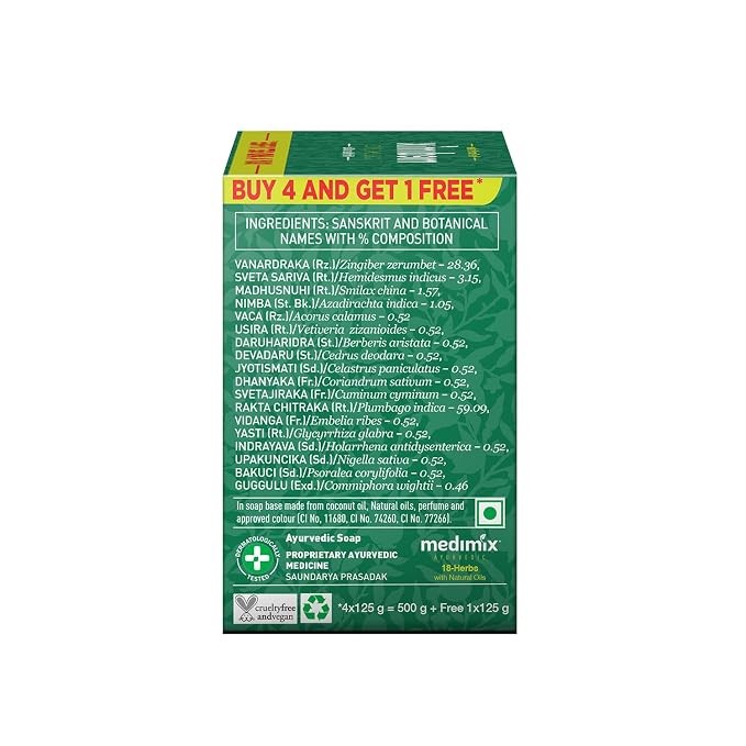 Medimix Ayurvedic Classic 18 Herbs Bathing Soap 125g (Pack of 5)