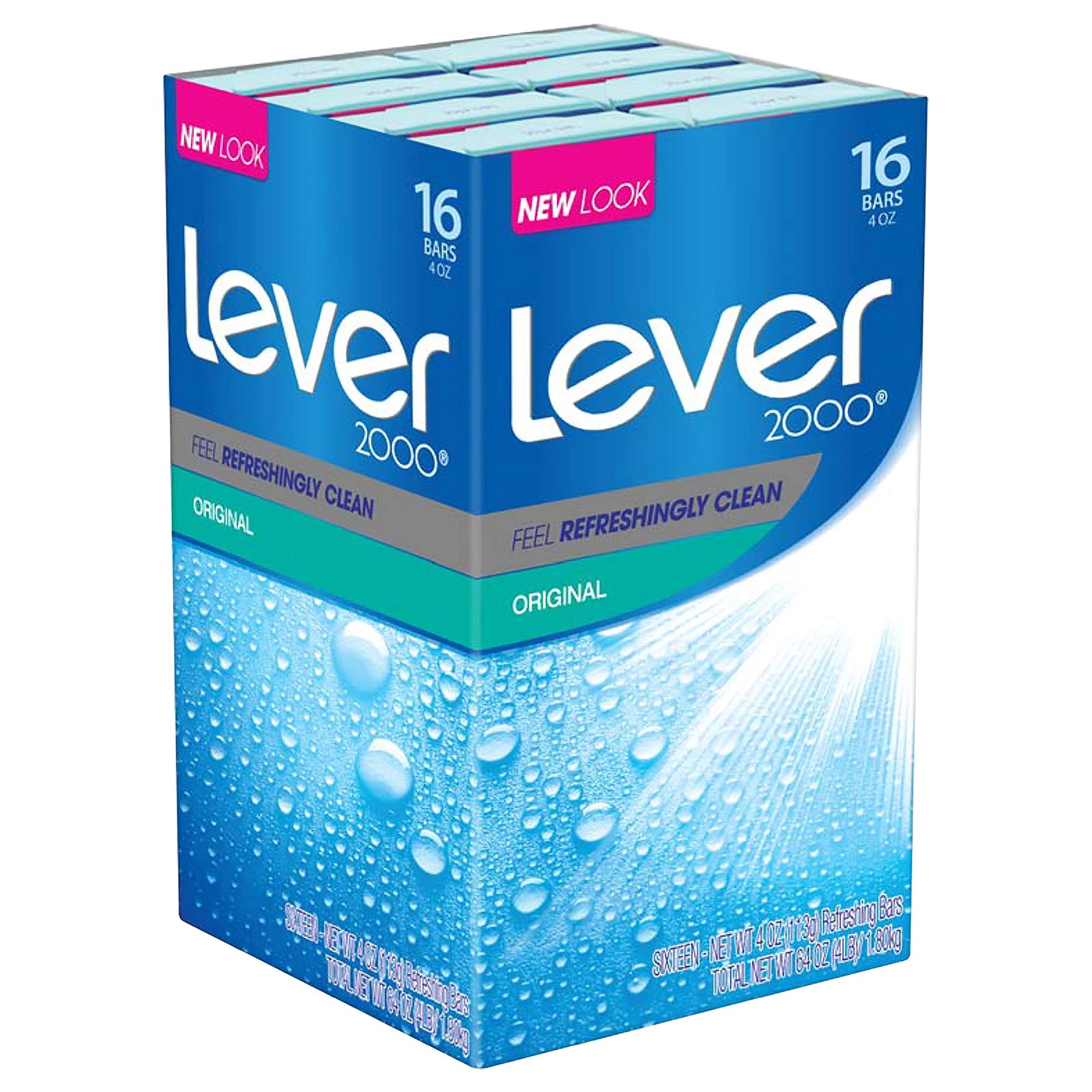 Lever 2000 Bar Soap, Original, 4 oz, 16 bar 4 Ounce (Pack of 16), White