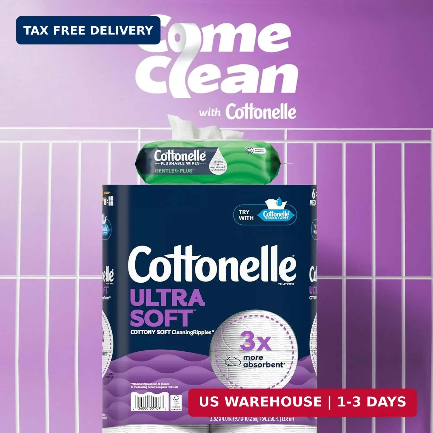 Cottonelle GentlePlus Flushable Wet Wipes with Aloe & Vitamin E, 8 Flip-Top Pack