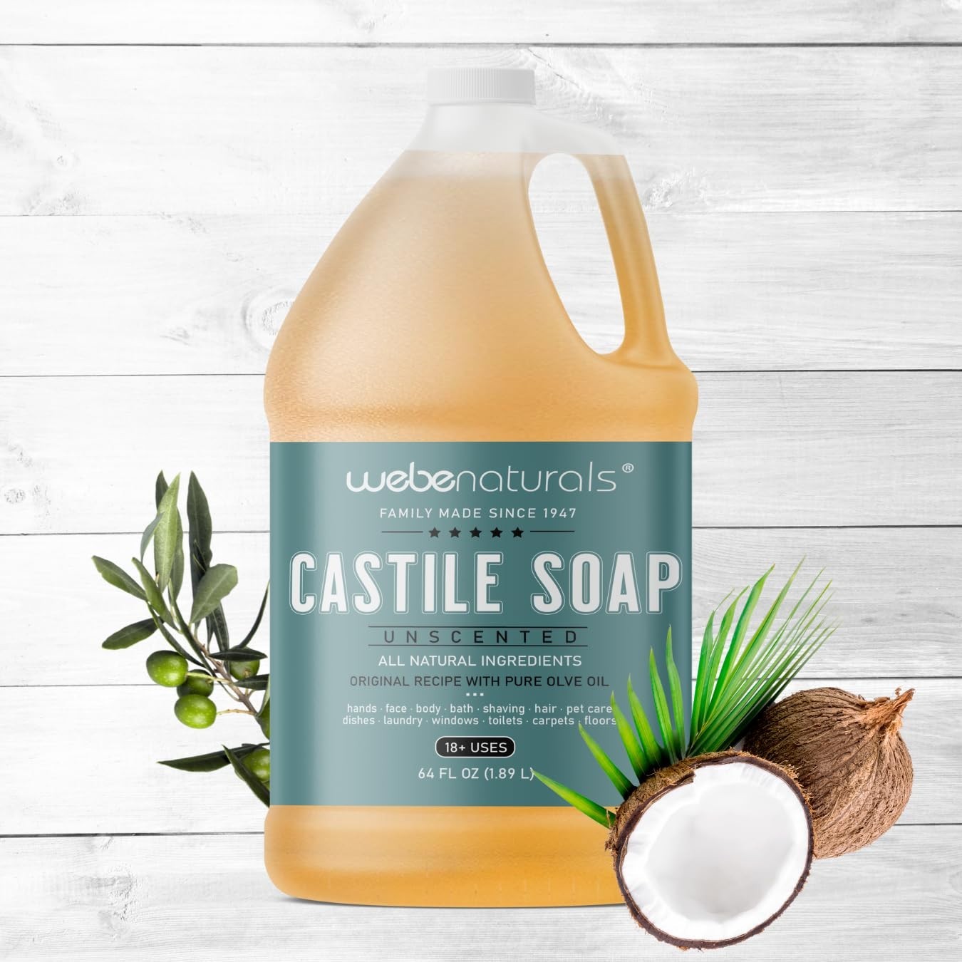Pure Castile Soap Liquid Organic, Certified Palm 64 Fl Oz (Pack of 1) Unscented