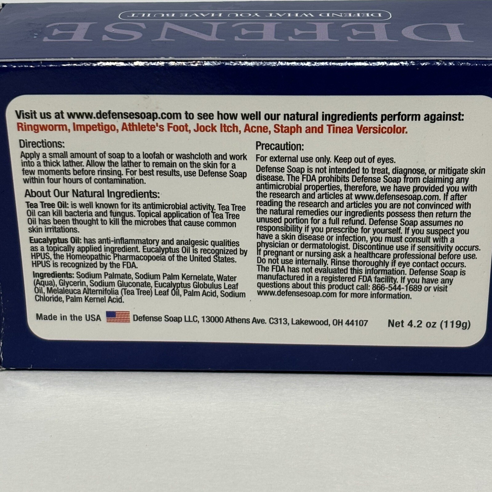 Defense Bar Soap 4 PACK 100% Natural & Herbal Grade Tea Tree Oil 4 oz