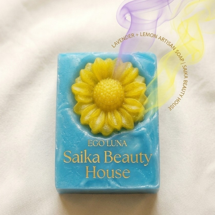 Saika Beauty House Lavender Lemon Artisan Floral Body Bar Soap, Blue Yellow