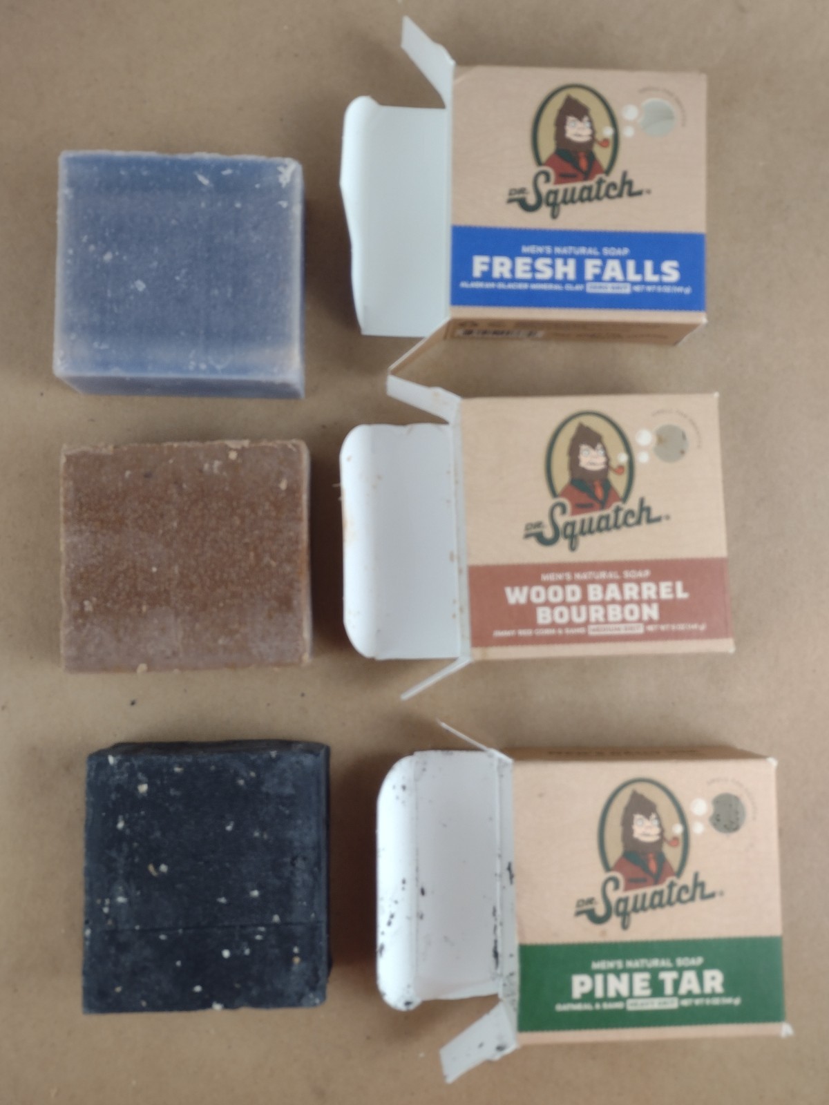 DR. SQUATCH MENS SOAP LOT 8 BARS 5 oz PINE TAR FRESH FALLS WOOD BARREL BOURBON