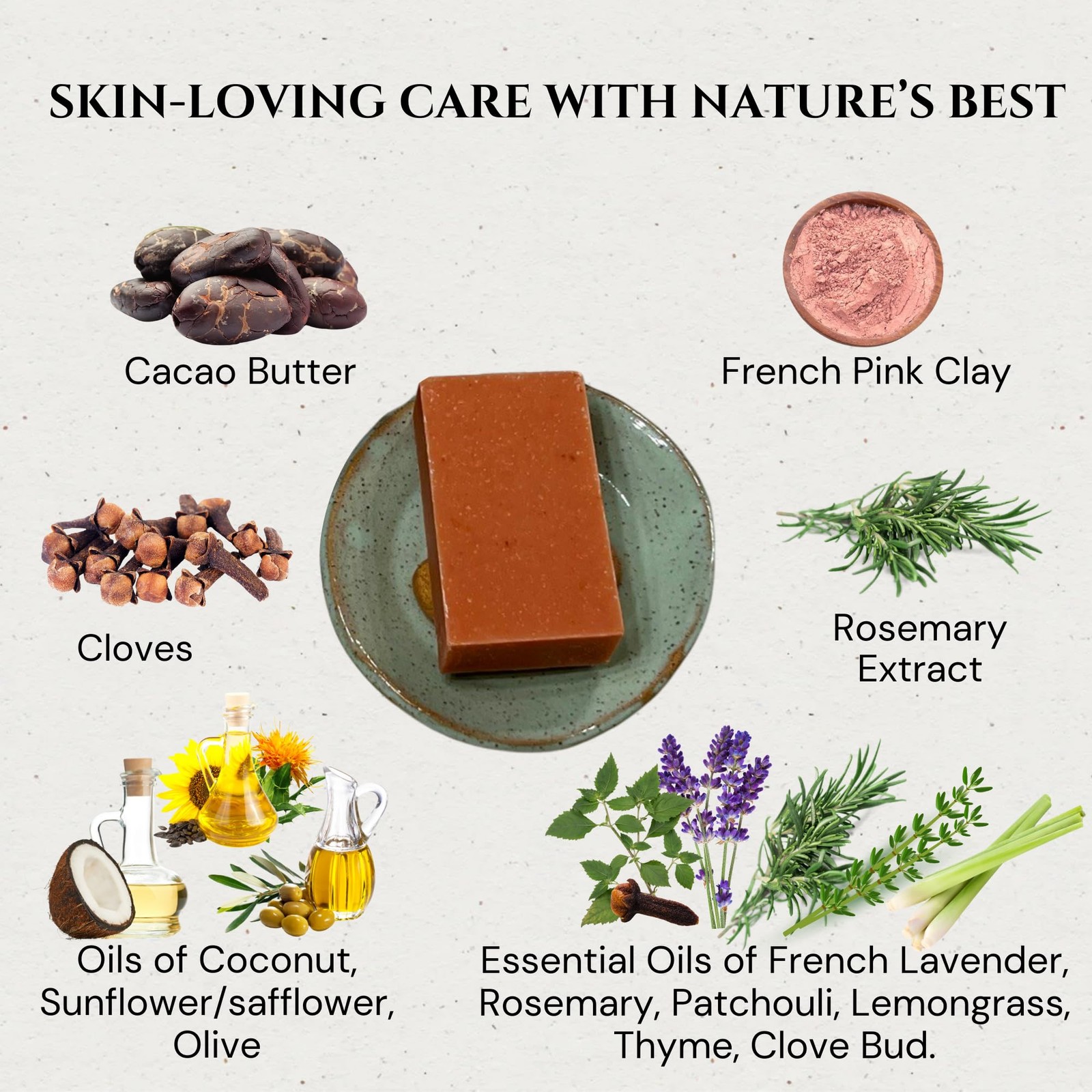 Organics Clay Cleansing Bar Soap, Organic Herbal Skin Detox with French Pink